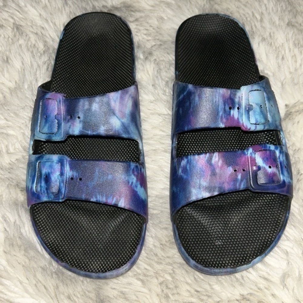 🩴 Freedom Moses Blue Tie Dye Slides Sandals - Size 38/39
